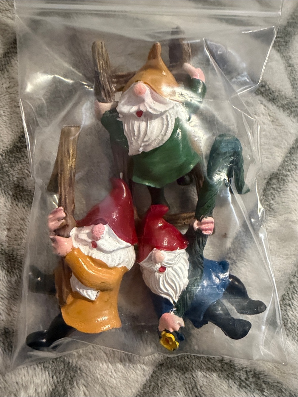 Set of 3 Whimsical Garden Gnome Figurines - Red, Green, Blue Hats